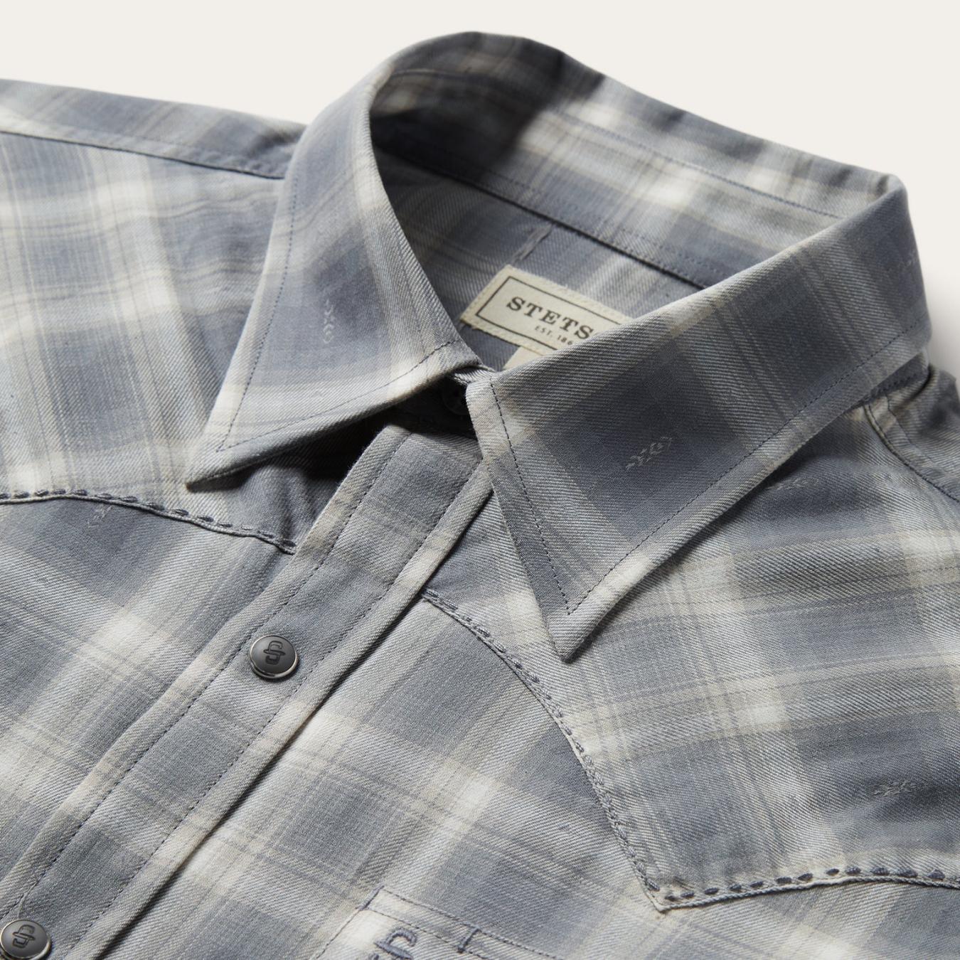 Men Modern Cut | Stetson Dobby Twill Plaid Shirt Brown