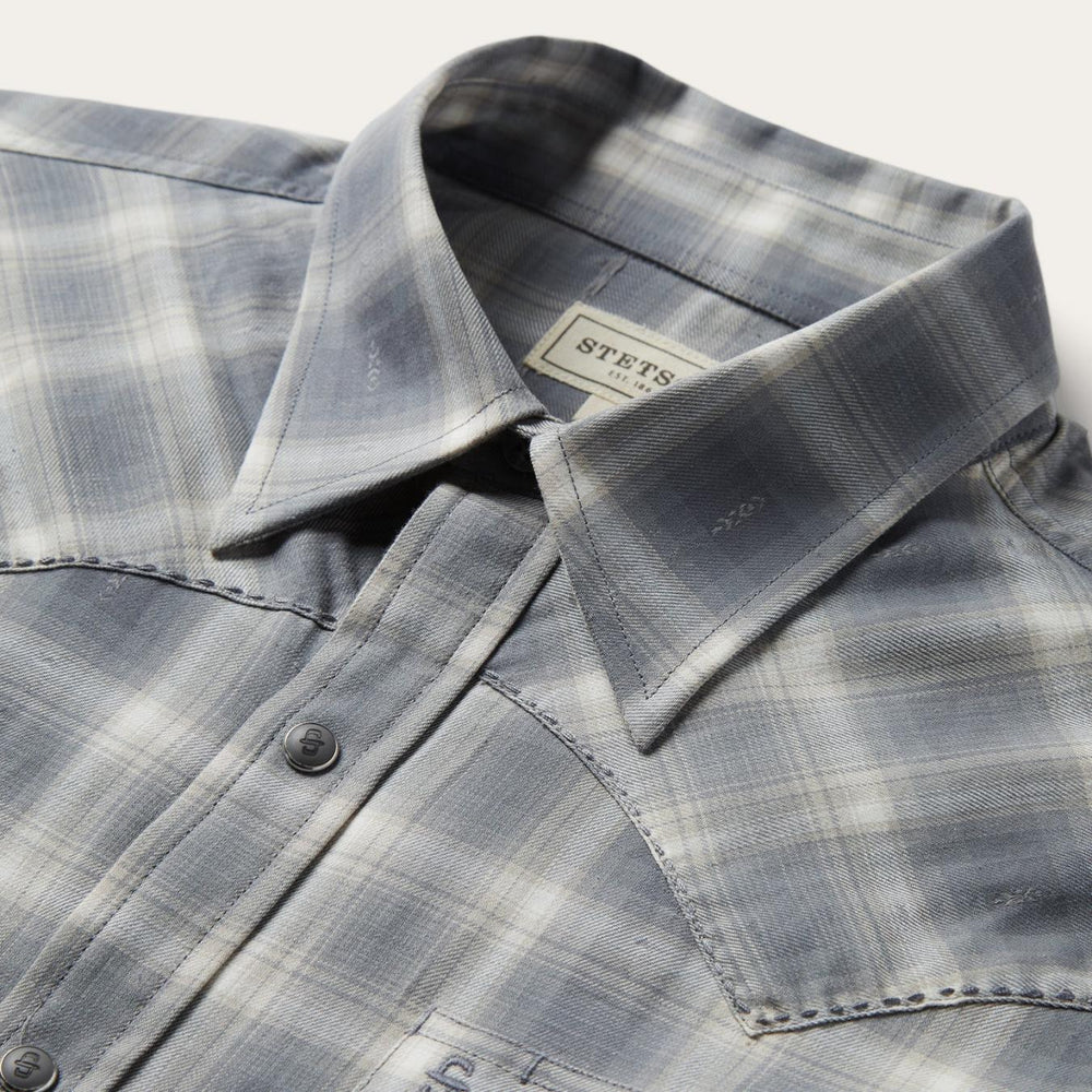 Men Modern Cut | Stetson Dobby Twill Plaid Shirt Brown