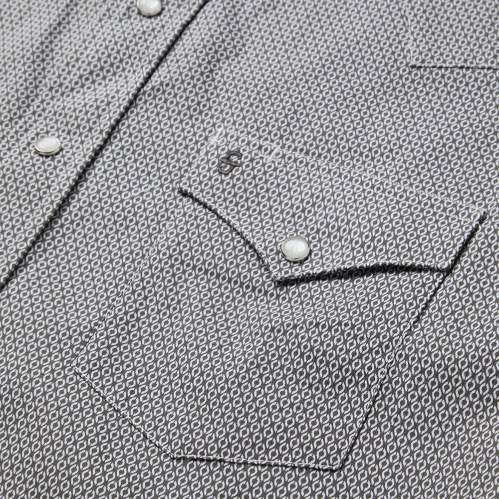 Men Modern Cut | Stetson Grey Geo Print Western Shirt Grey