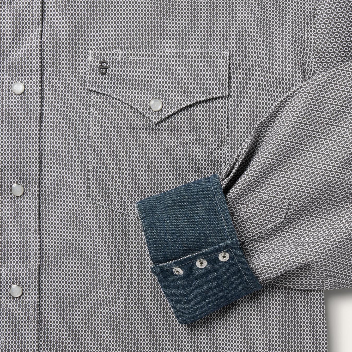 Men Modern Cut | Stetson Grey Geo Print Western Shirt Grey
