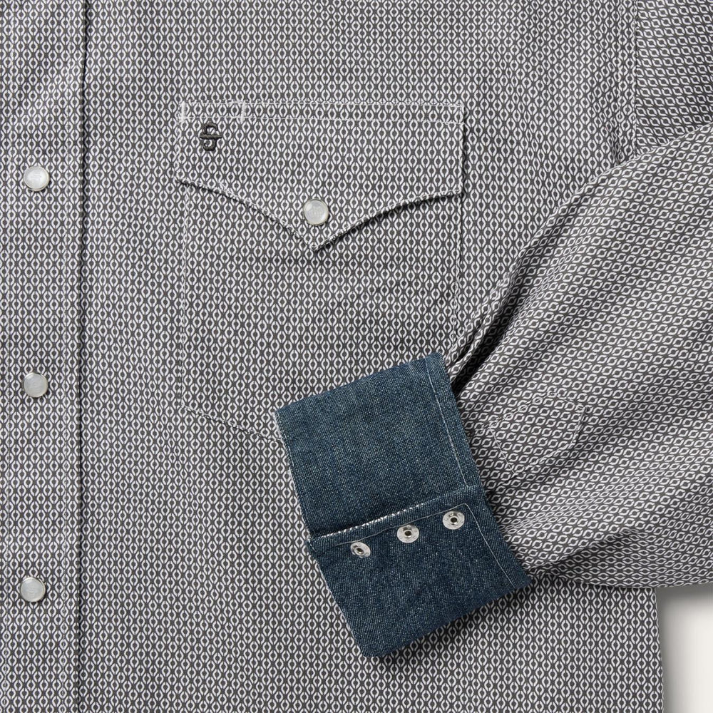 Men Modern Cut | Stetson Grey Geo Print Western Shirt Grey