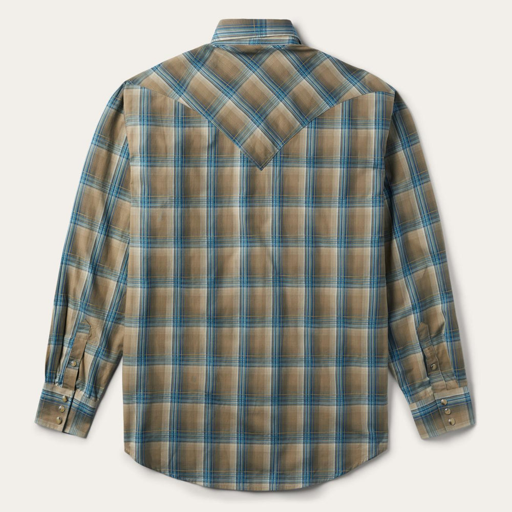 Men Modern Cut | Stetson Khaki Ombre Plaid Shirt Brown