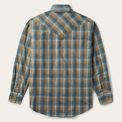 Men Modern Cut | Stetson Khaki Ombre Plaid Shirt Brown