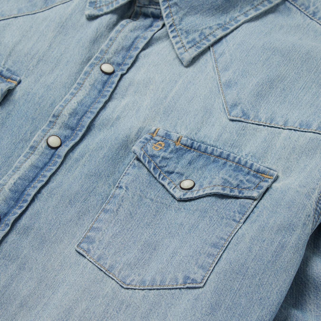 Men Modern Cut | Stetson Long-Sleeved Denim Shirt Blue