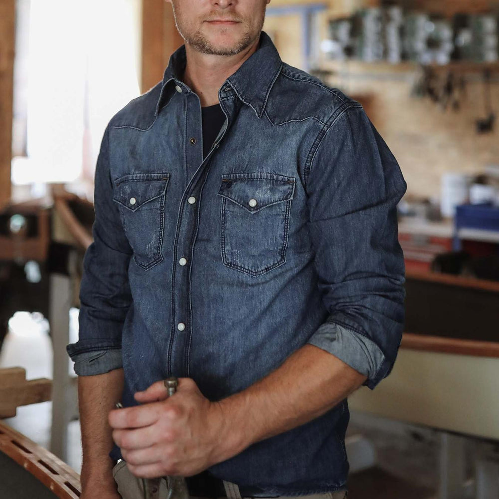 Men Modern Cut | Stetson Medium Blue Denim Shirt Blue