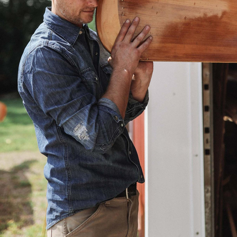 Men Modern Cut | Stetson Medium Blue Denim Shirt Blue