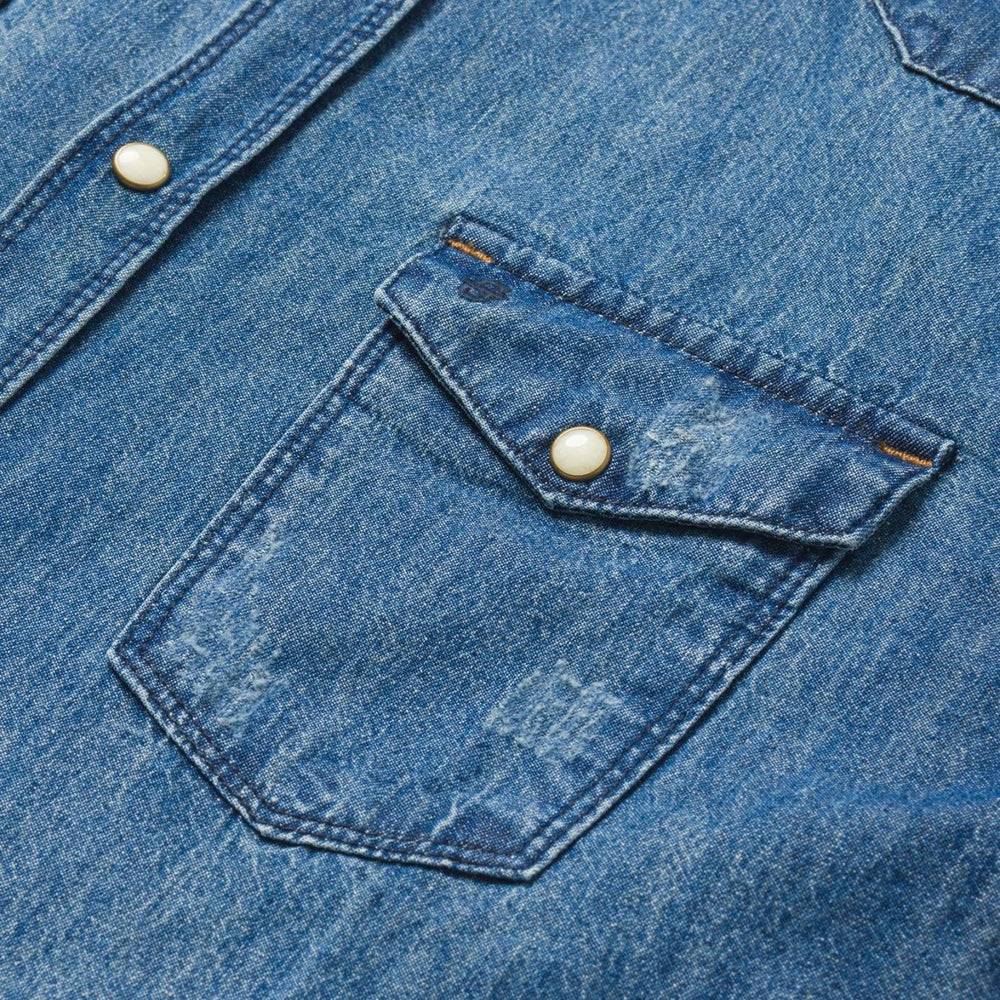 Men Modern Cut | Stetson Medium Blue Denim Shirt Blue