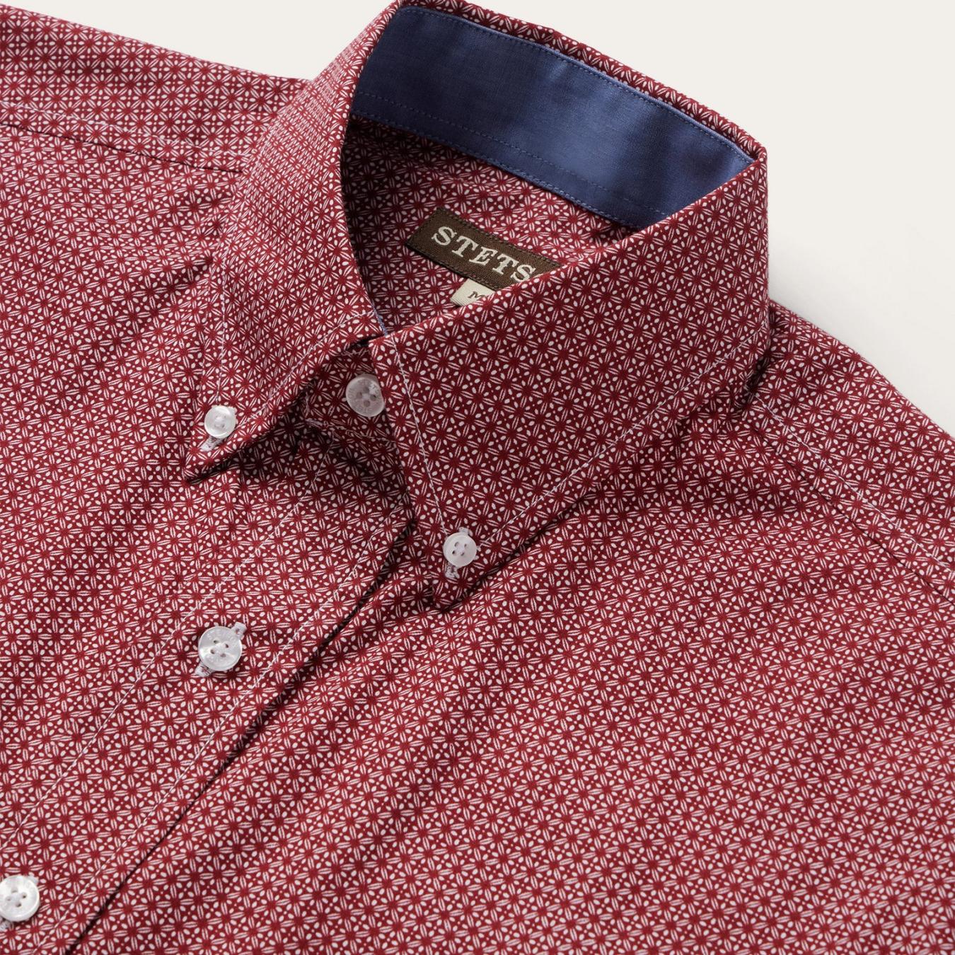 Men Modern Cut | Stetson Micro Print Button-Front Shirt Red