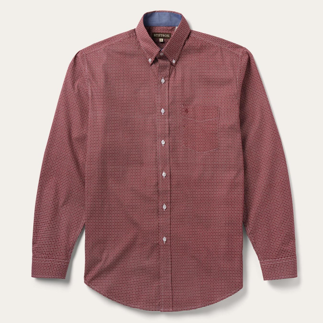 Men Modern Cut | Stetson Micro Print Button-Front Shirt Red