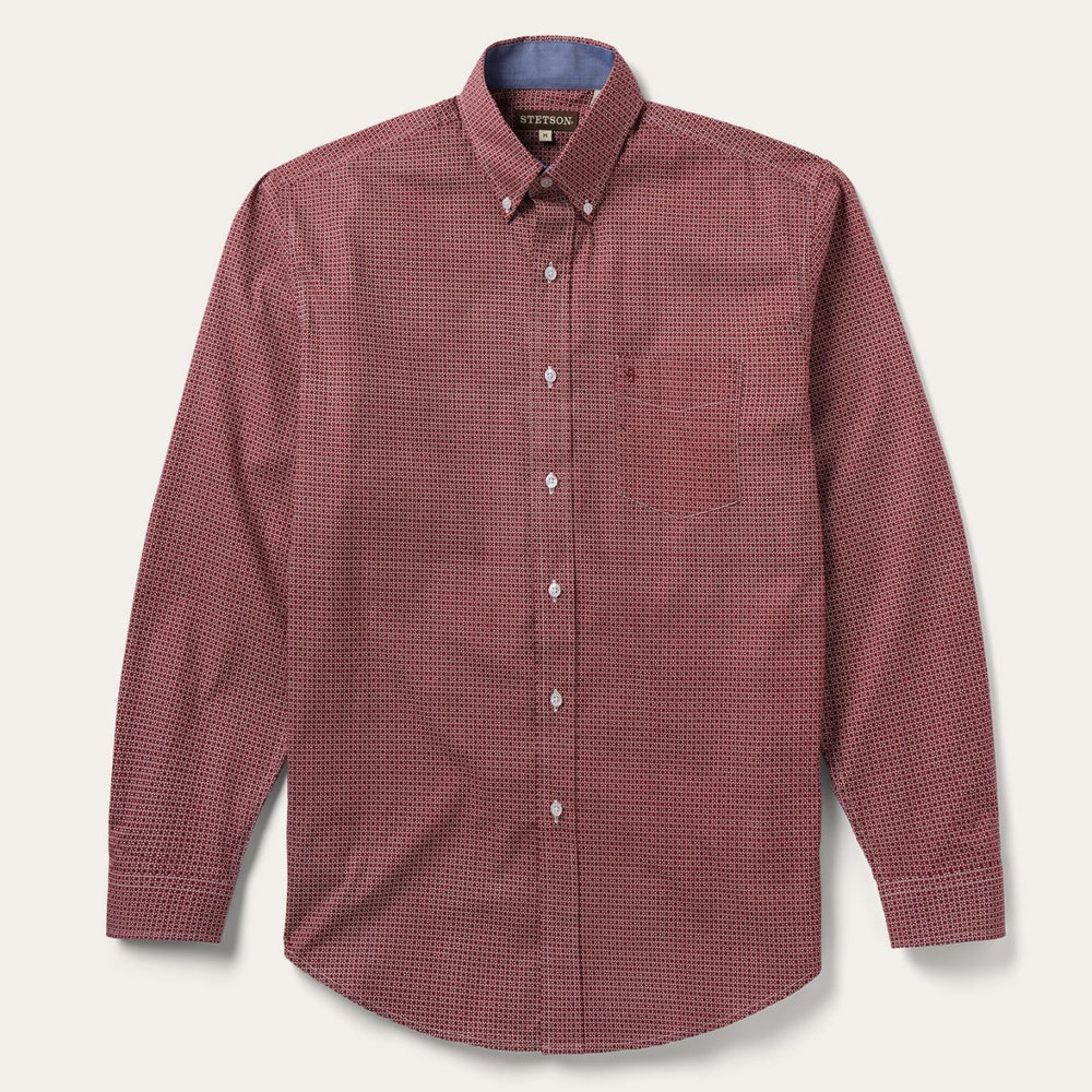 Men Modern Cut | Stetson Micro Print Button-Front Shirt Red