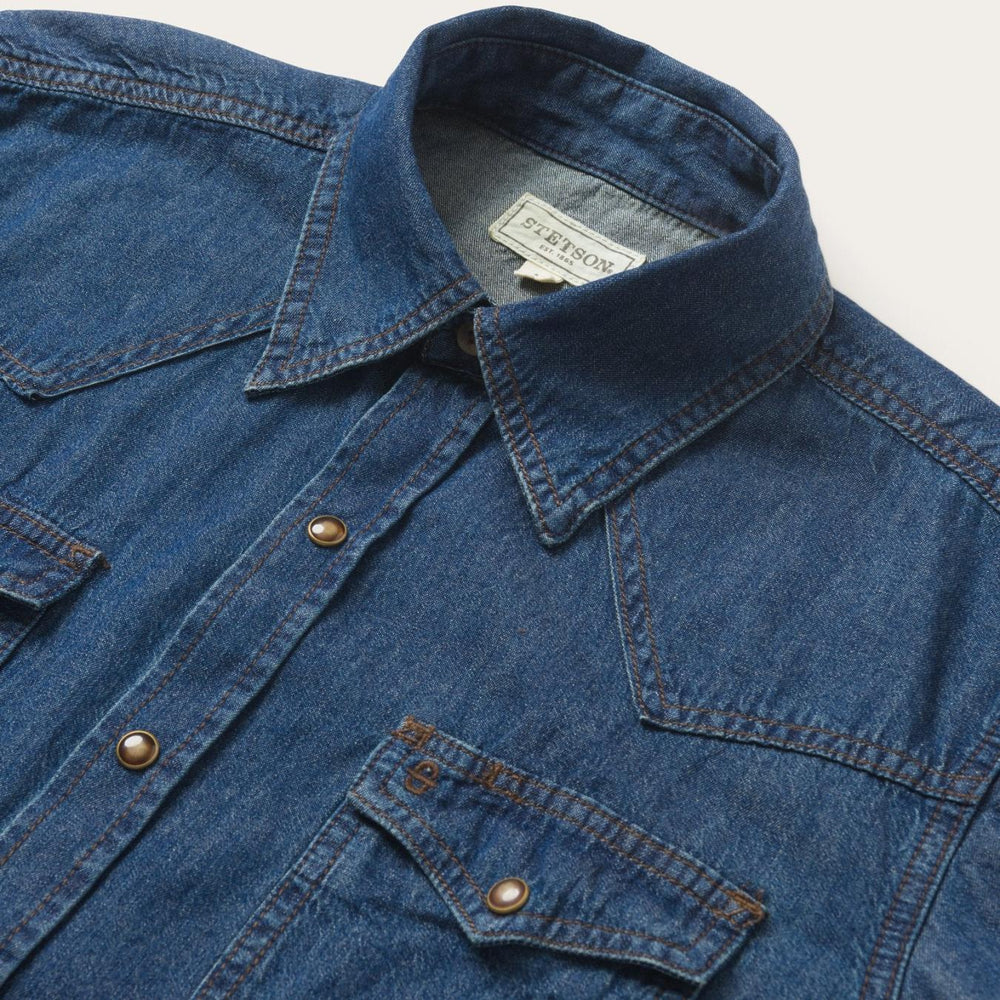 Men Modern Cut | Stetson Modern Denim Western Shirt Blue