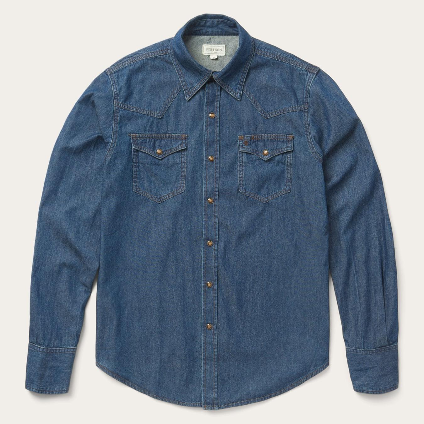 Men Modern Cut | Stetson Modern Denim Western Shirt Blue