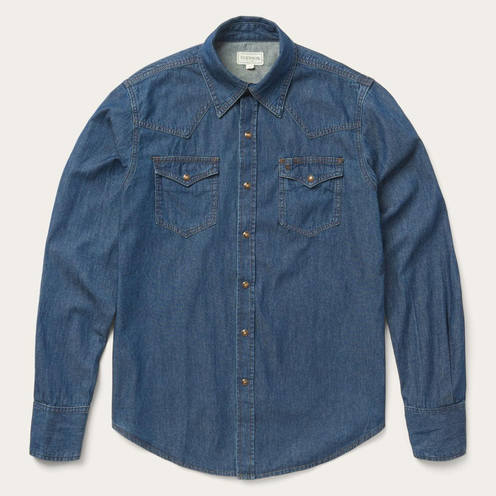 Men Modern Cut | Stetson Modern Denim Western Shirt Blue