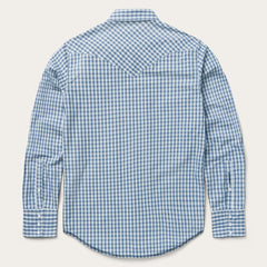 Men Modern Cut | Stetson Modern Snap Front Shirt In Mini Check Blue