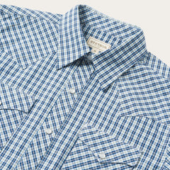 Men Modern Cut | Stetson Modern Snap Front Shirt In Mini Check Blue