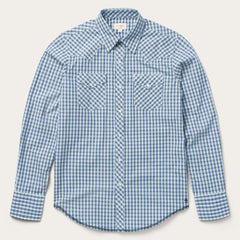 Men Modern Cut | Stetson Modern Snap Front Shirt In Mini Check Blue
