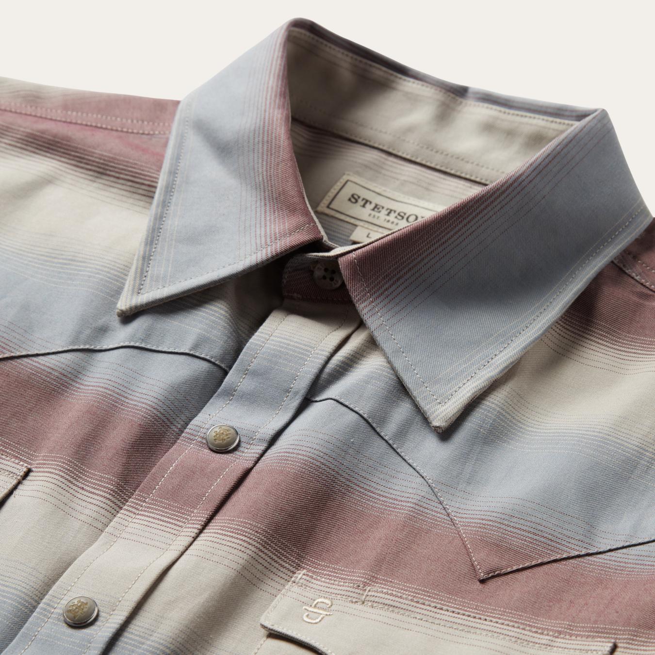 Men Modern Cut | Stetson Ombre Stripe Twill Shirt Wine