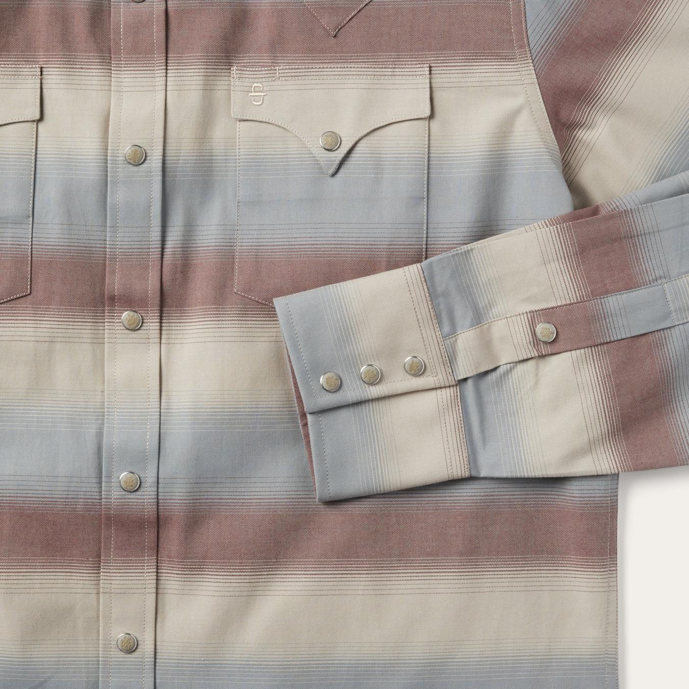 Men Modern Cut | Stetson Ombre Stripe Twill Shirt Wine