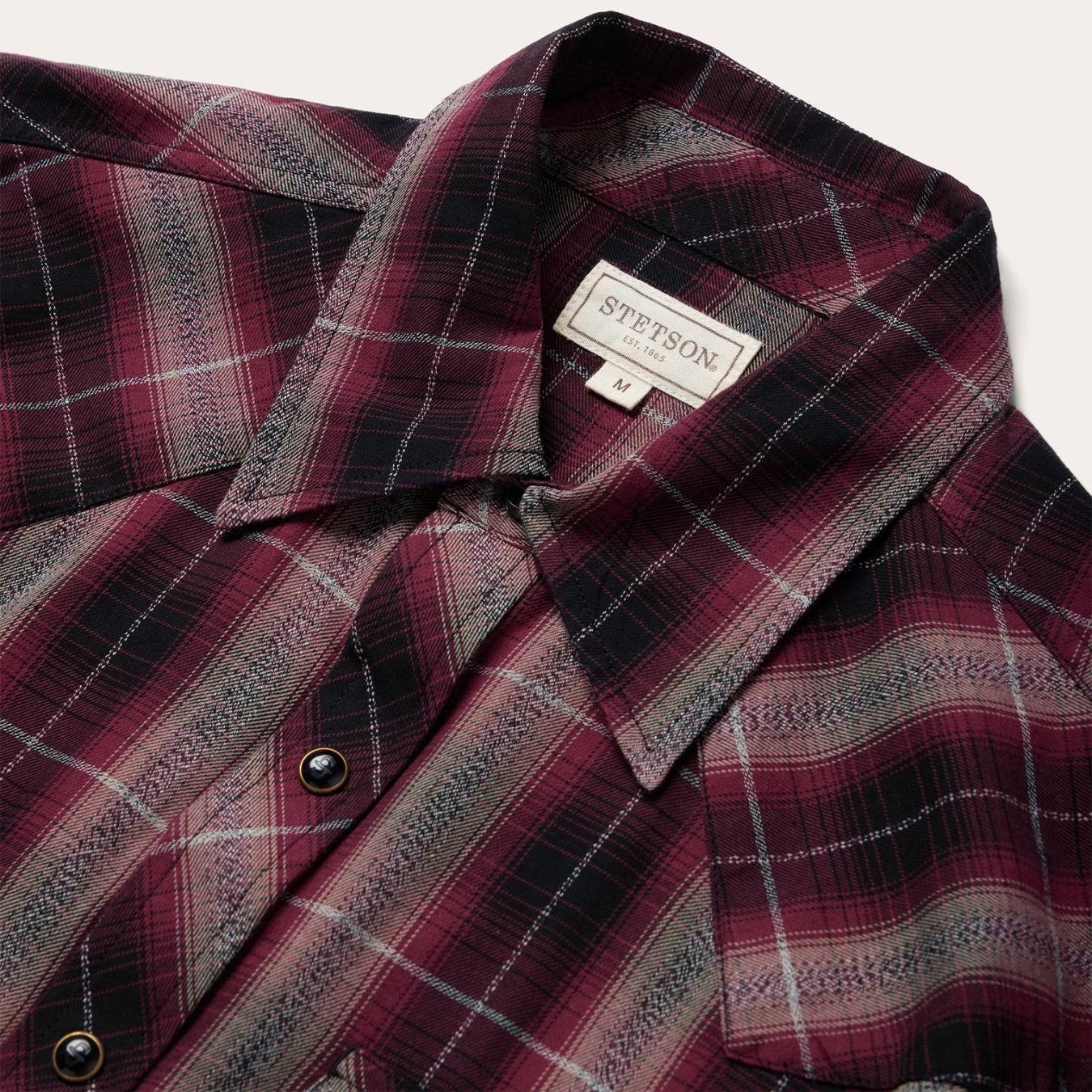 Men Modern Cut | Stetson Red Marl Plaid Western Shirt Red