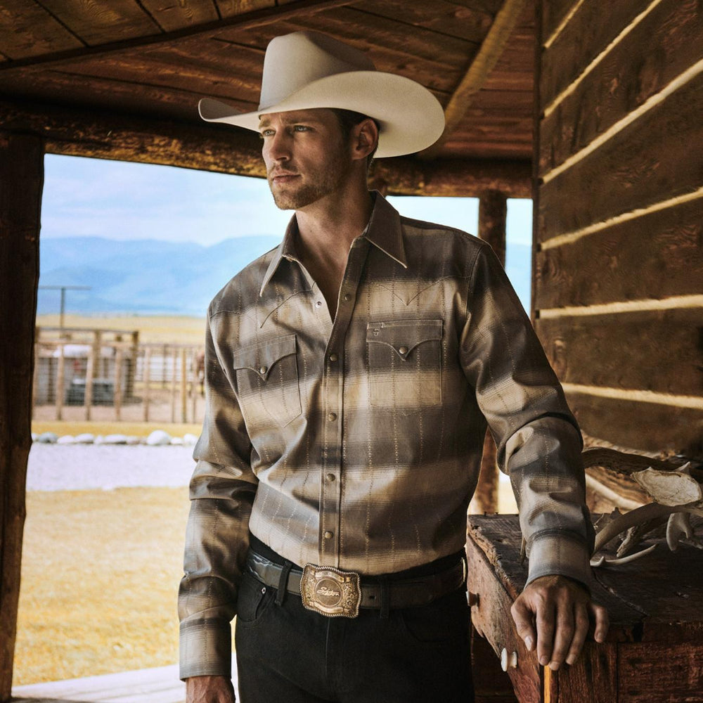 Men Modern Cut | Stetson Serape Dobby Twill Western Shirt Brown