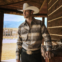 Men Modern Cut | Stetson Serape Dobby Twill Western Shirt Brown