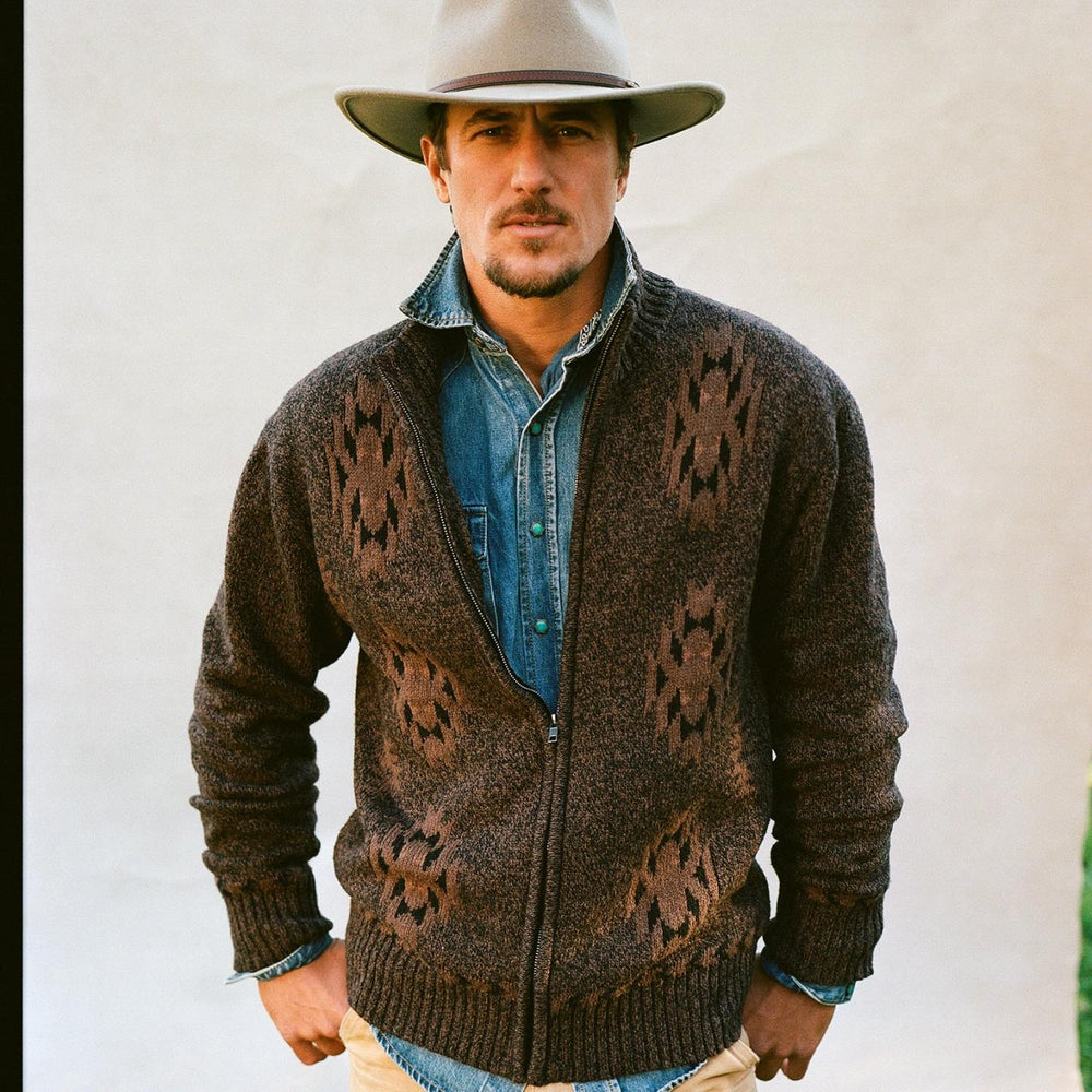 Men Sweaters &amp; Hoodies | Stetson Vertical Aztec Cardigan Brown