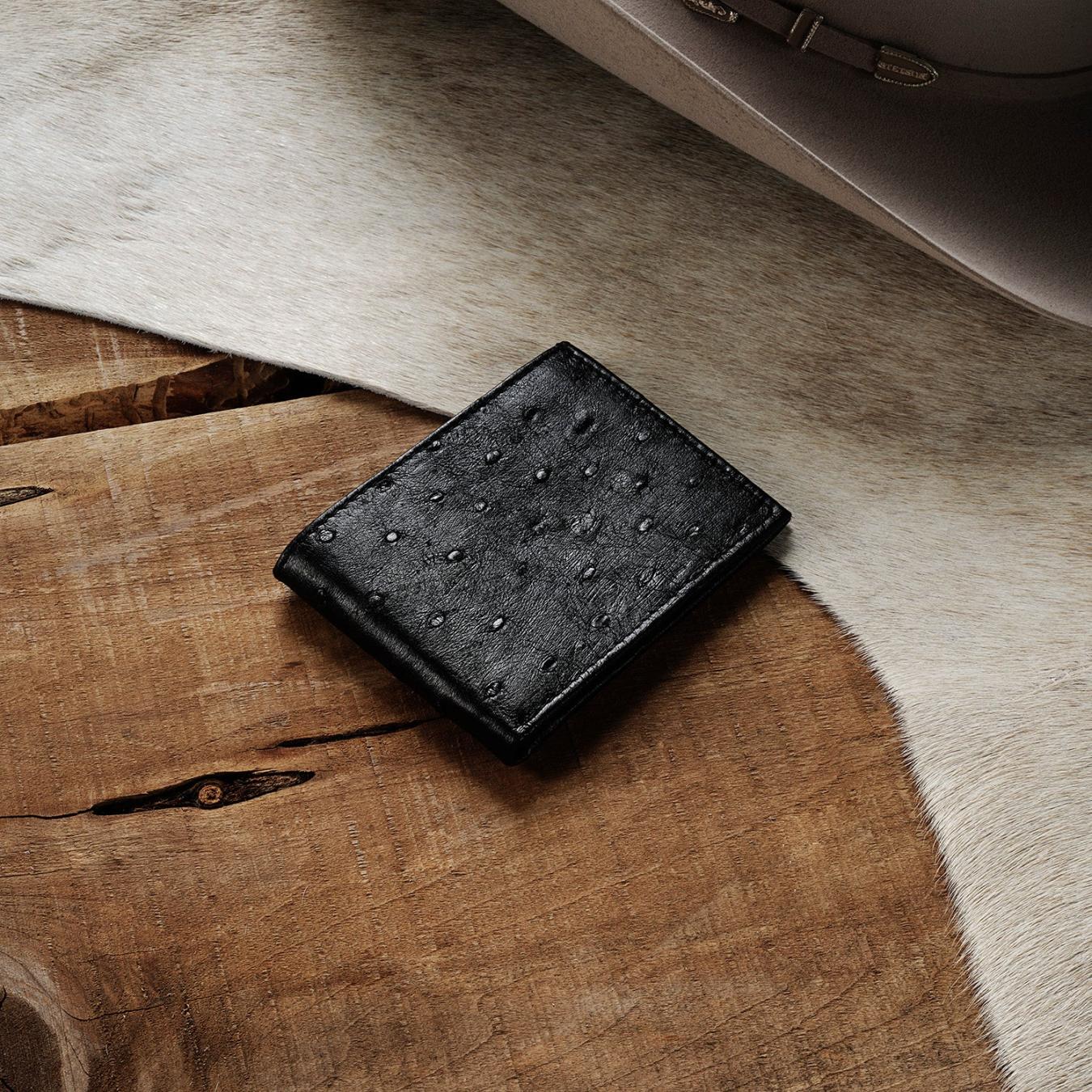 Men Wallets | Stetson Ostrich Bi-Fold Wallet Black Cowboy Classic