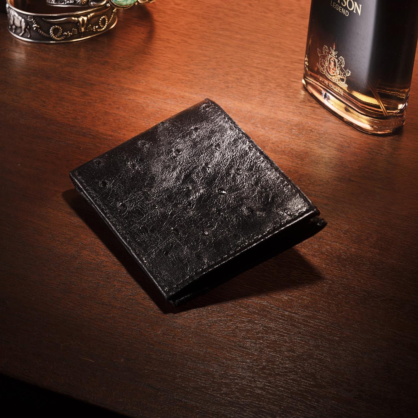 Men Wallets | Stetson Ostrich Bi-Fold Wallet Black Cowboy Classic