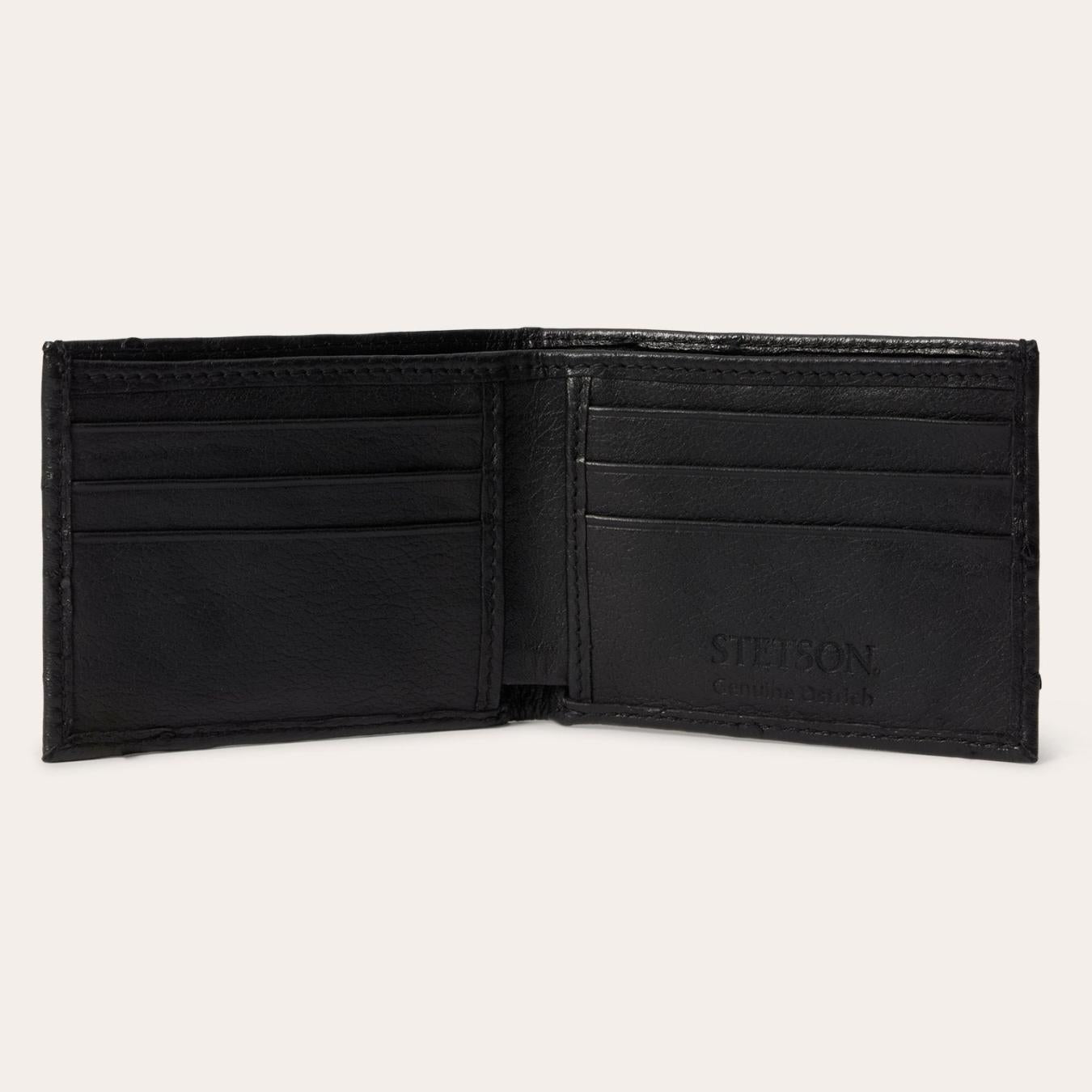 Men Wallets | Stetson Ostrich Bi-Fold Wallet Black Cowboy Classic