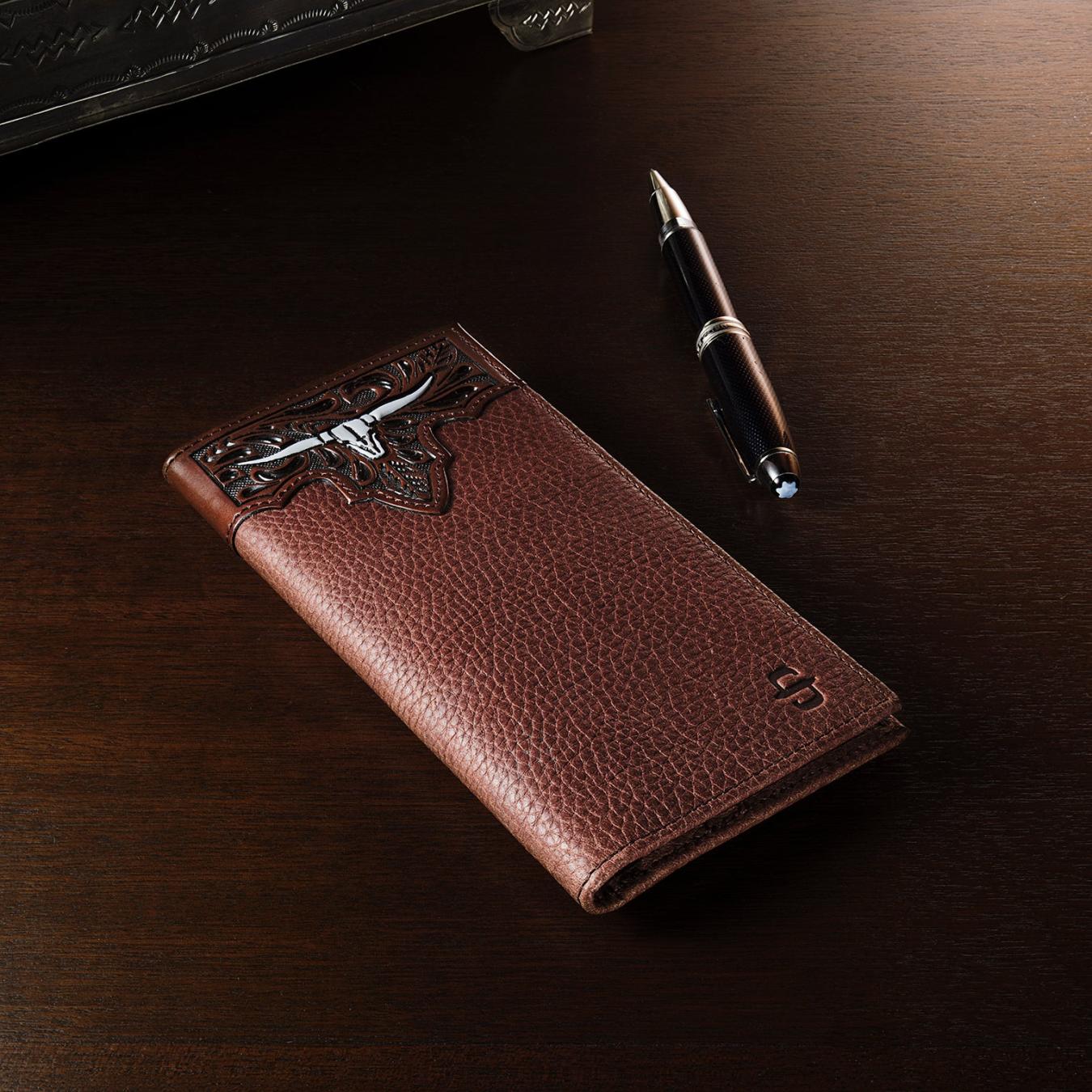 Men Wallets | Stetson Steer Head Checkbook Brown