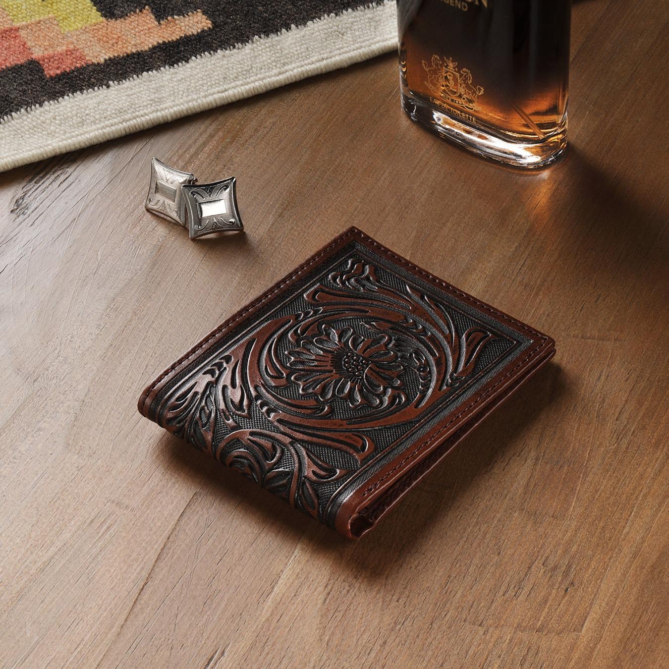 Men Wallets | Stetson Tooled Bi-Fold Wallet Brown