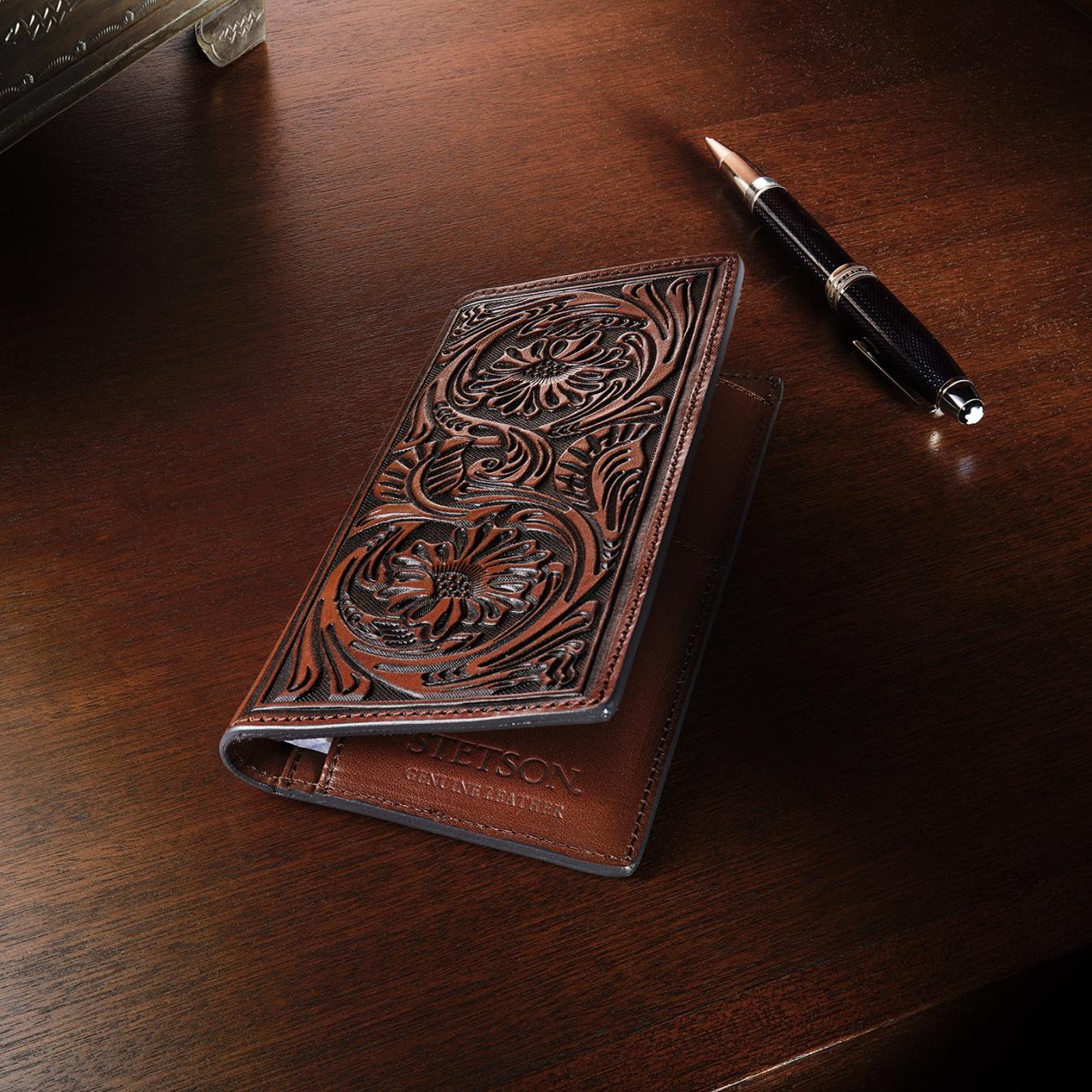 Men Wallets | Stetson Tooled Checkbook Brown