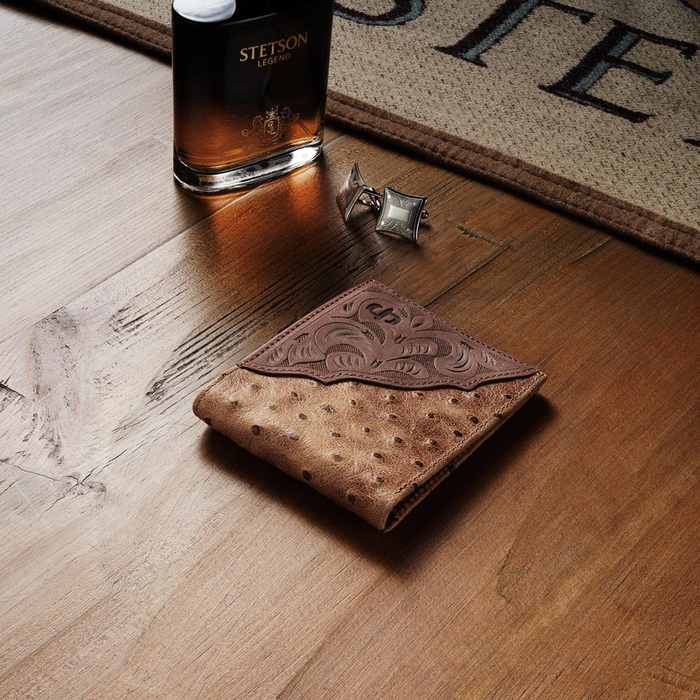 Men Wallets | Stetson Tooled Embossed Croco Bi-Fold Wallet Brown / California Nut