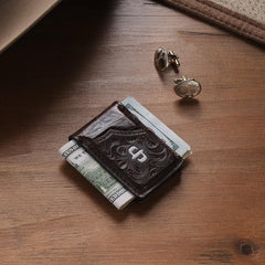 Men Wallets | Stetson Tooled Embossed Croco Money Clip Brown