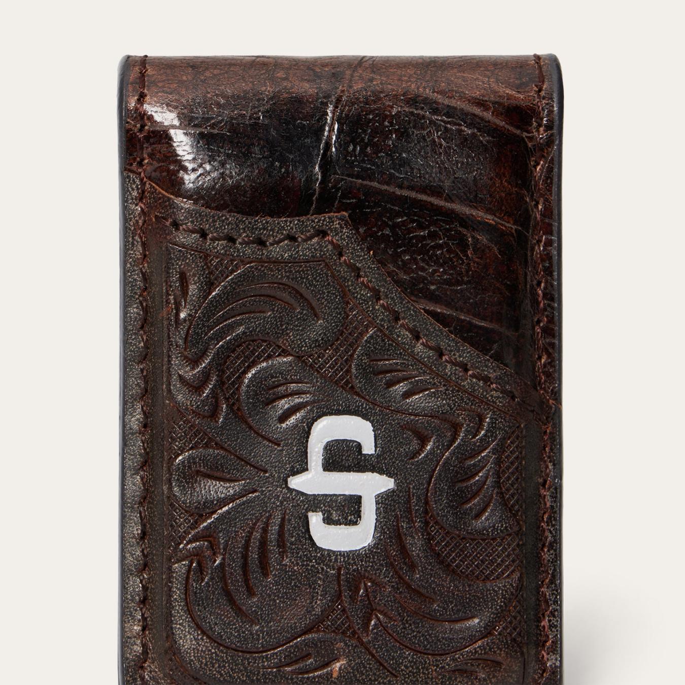 Men Wallets | Stetson Tooled Embossed Croco Money Clip Brown