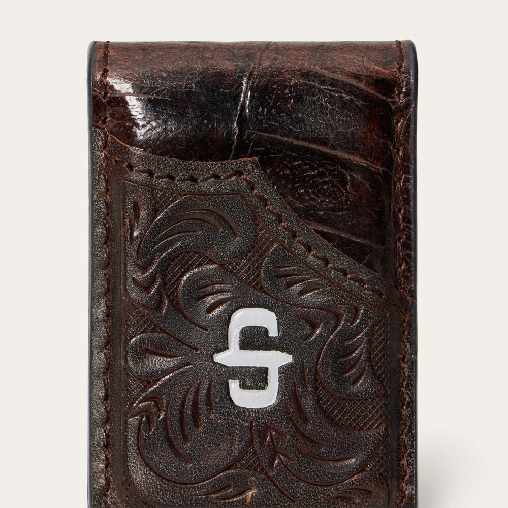 Men Wallets | Stetson Tooled Embossed Croco Money Clip Brown