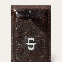 Men Wallets | Stetson Tooled Embossed Croco Money Clip Brown