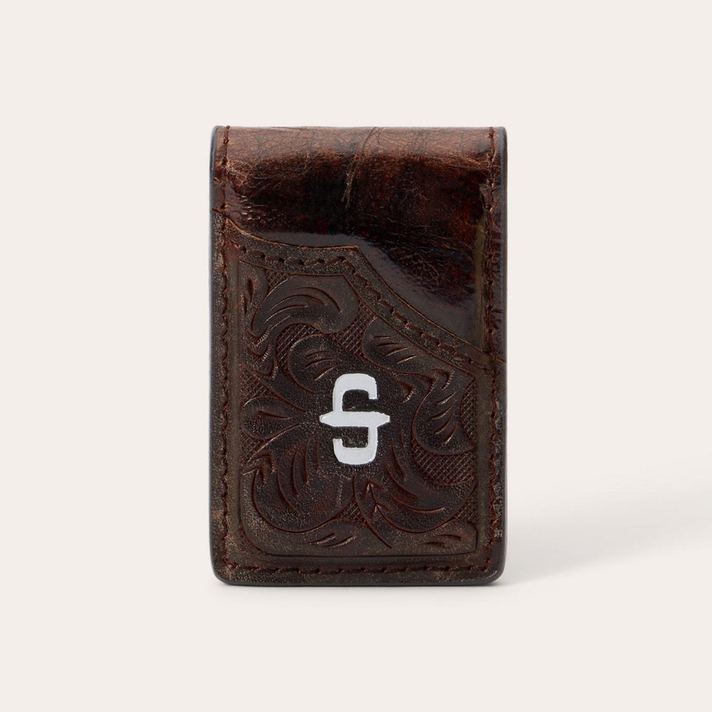 Men Wallets | Stetson Tooled Embossed Croco Money Clip Brown