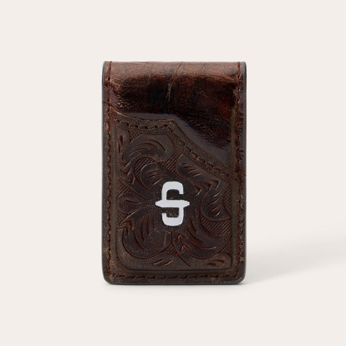 Men Wallets | Stetson Tooled Embossed Croco Money Clip Brown