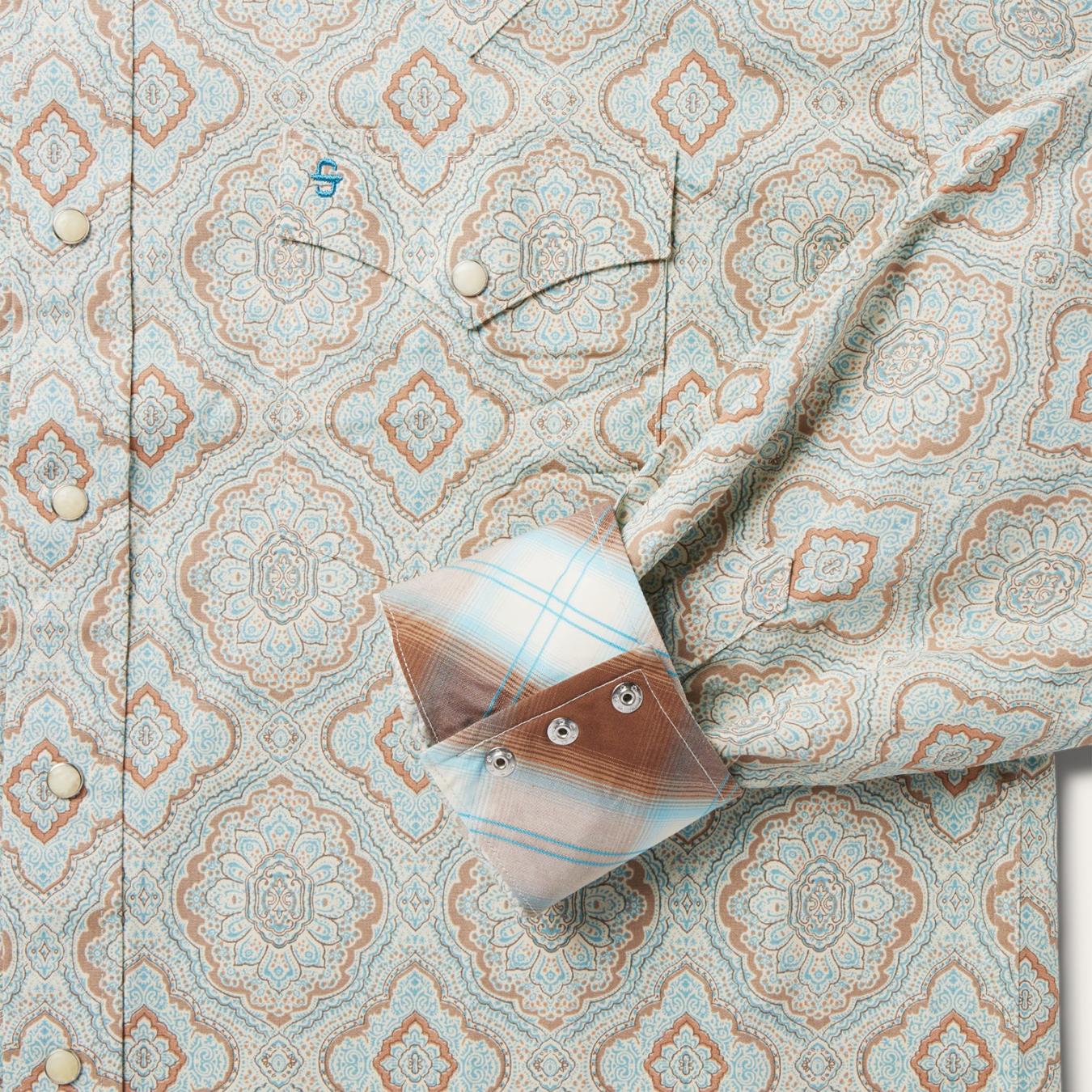 Men Western Shirts | Stetson Aqua Paisley Print Western Shirt Green