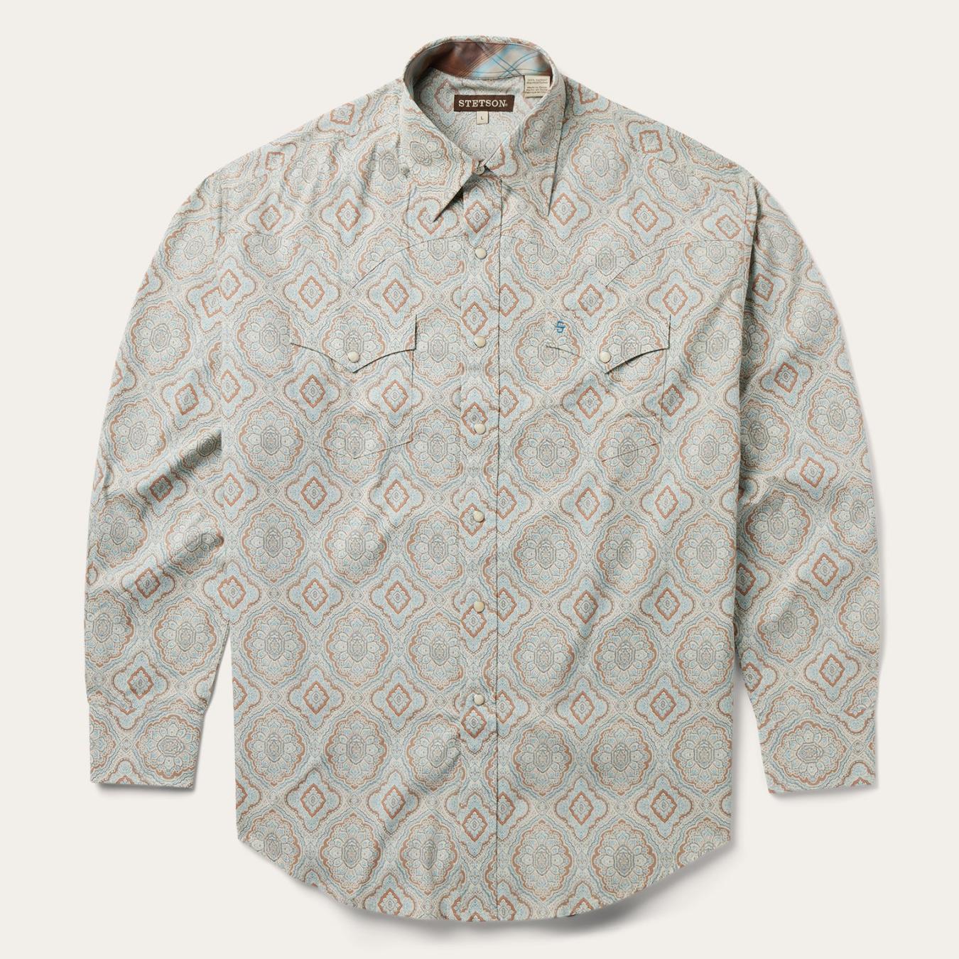 Men Western Shirts | Stetson Aqua Paisley Print Western Shirt Green