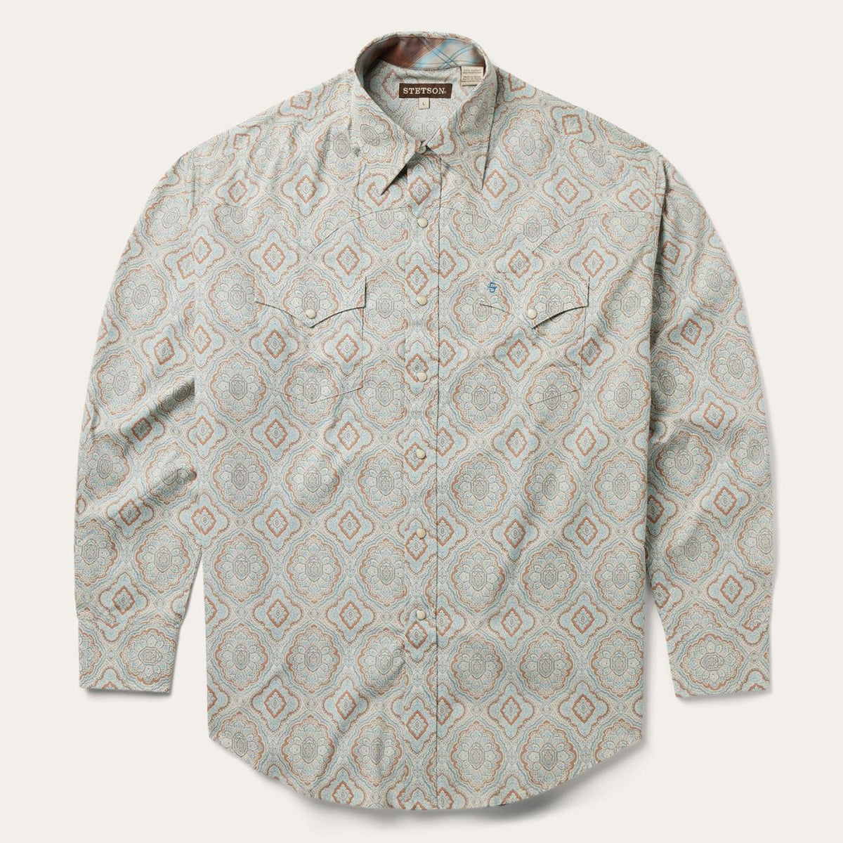 Men Western Shirts | Stetson Aqua Paisley Print Western Shirt Green