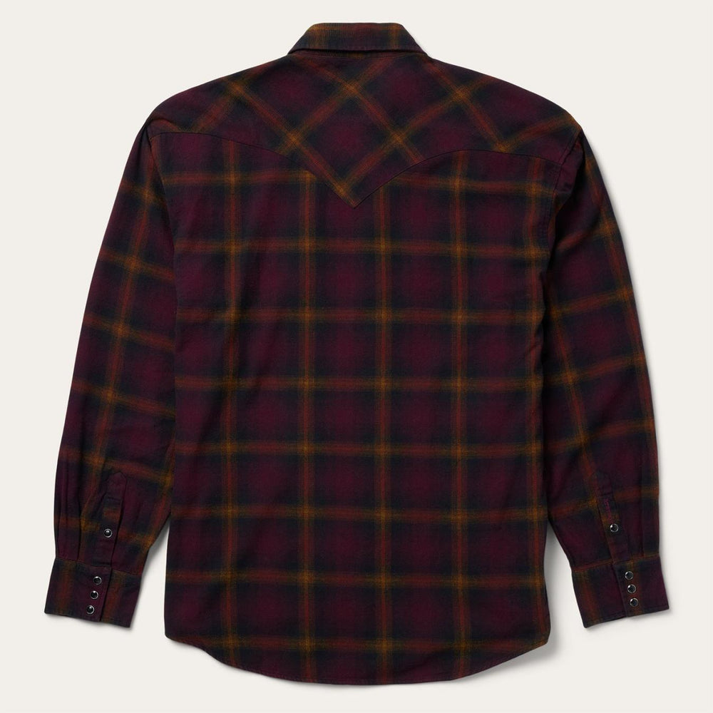 Men Western Shirts | Stetson Black Wine Plaid Flannel Western Shirt Wine