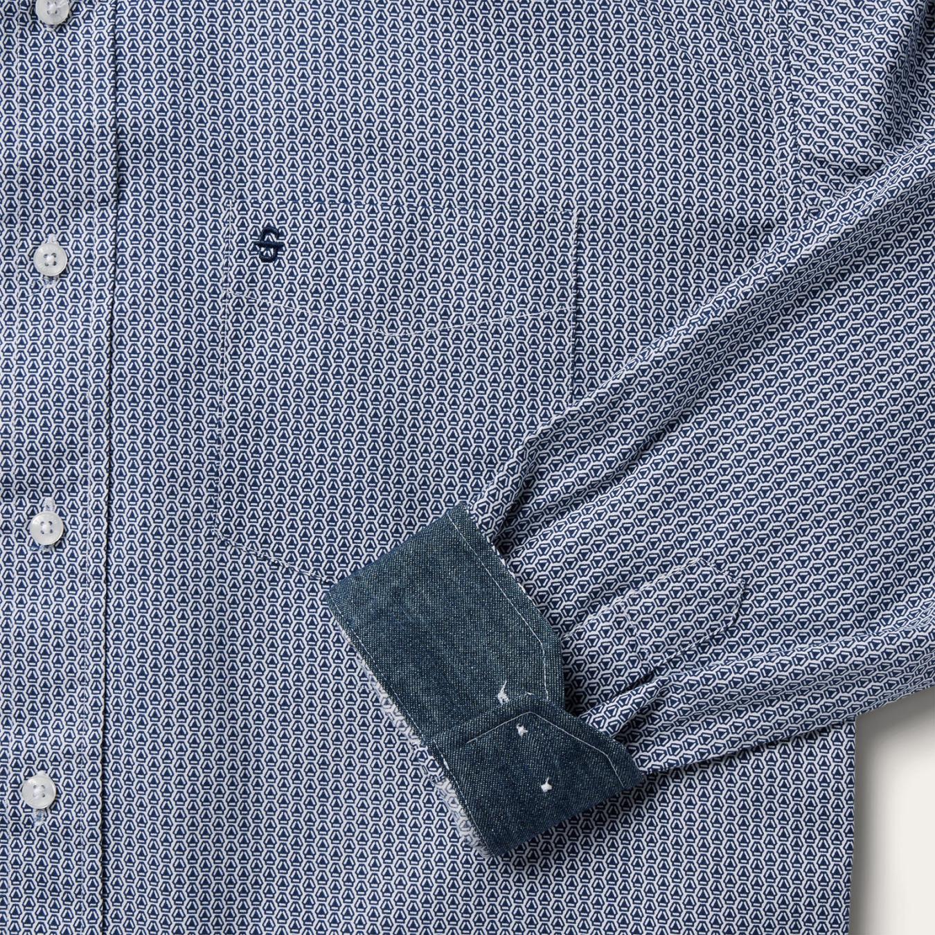 Men Western Shirts | Stetson Blue Deco Geo Print Button Front Shirt Blue