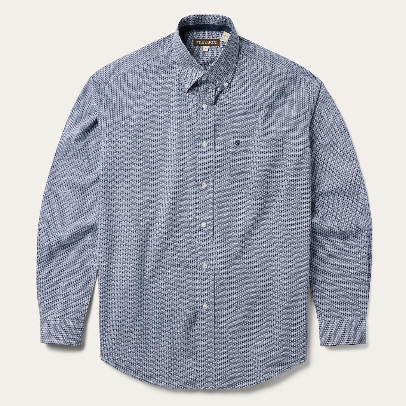 Men Western Shirts | Stetson Blue Deco Geo Print Button Front Shirt Blue