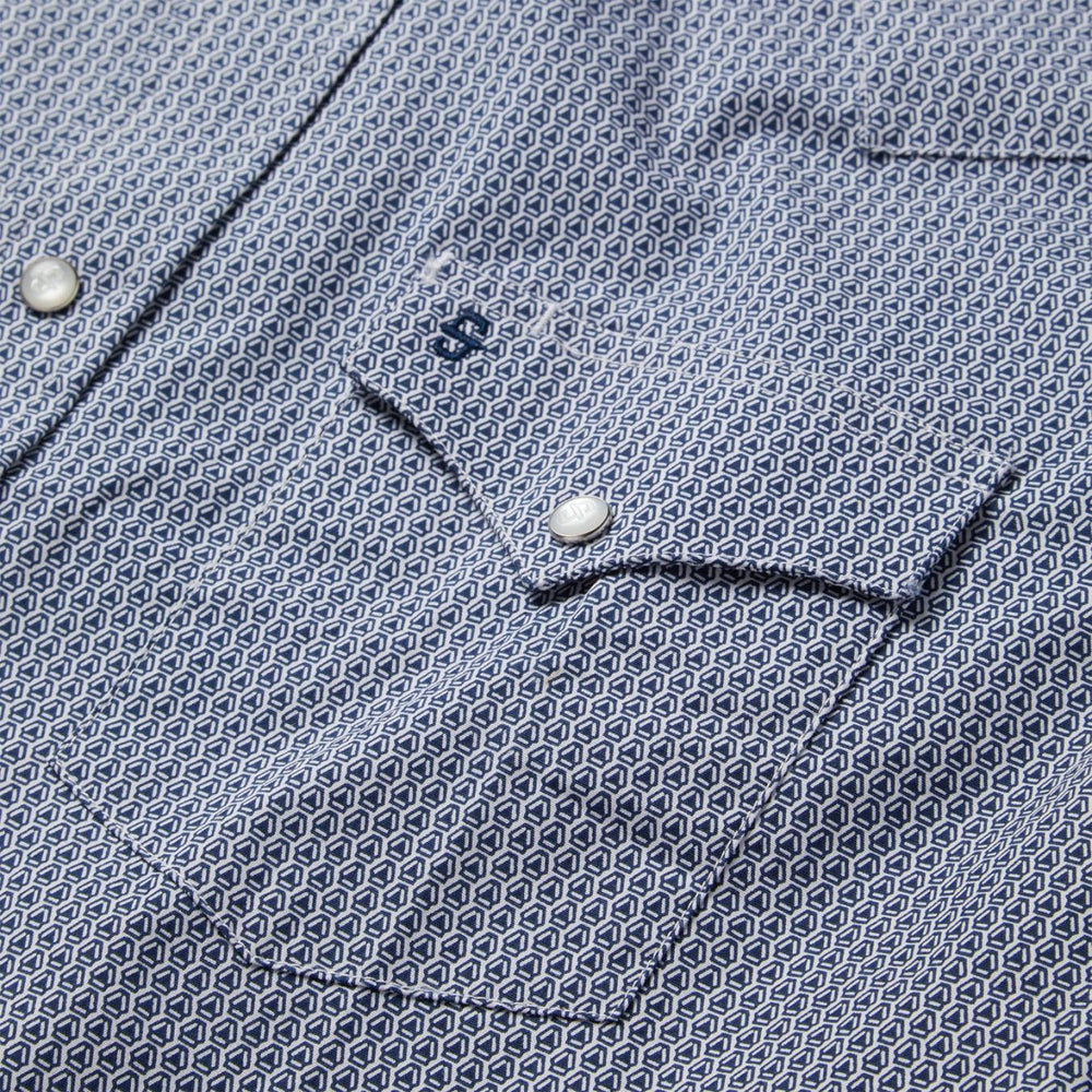 Men Western Shirts | Stetson Blue Deco Geo Print Western Shirt Blue