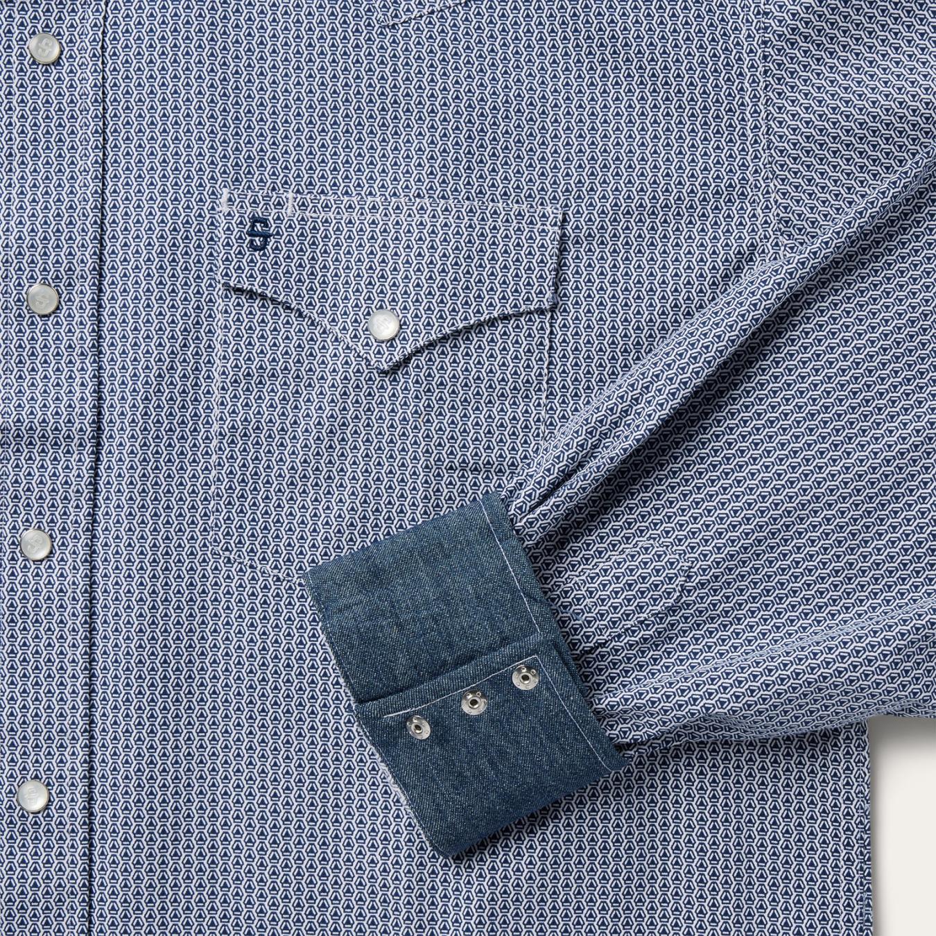 Men Western Shirts | Stetson Blue Deco Geo Print Western Shirt Blue