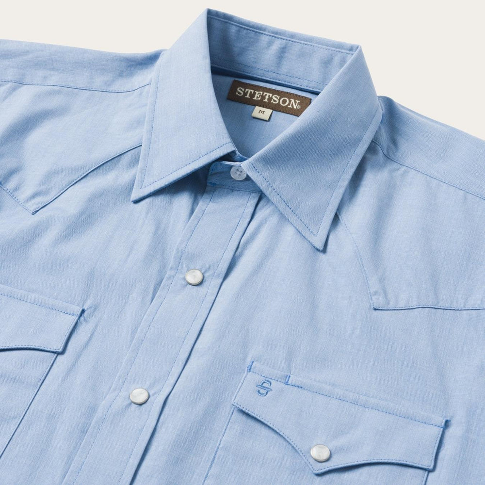 Men Western Shirts | Stetson Blue End On End Solid Shirt Blue