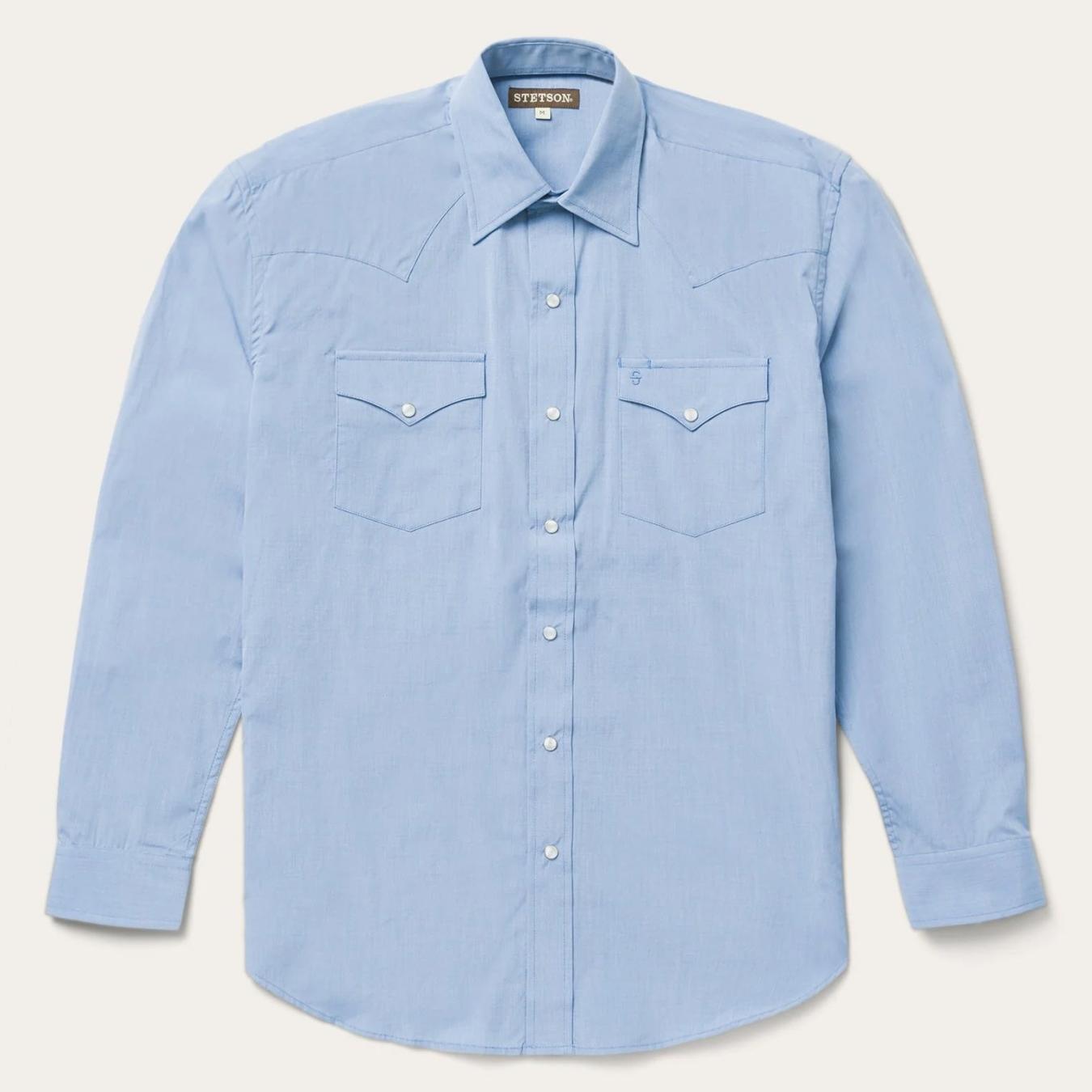 Men Western Shirts | Stetson Blue End On End Solid Shirt Blue