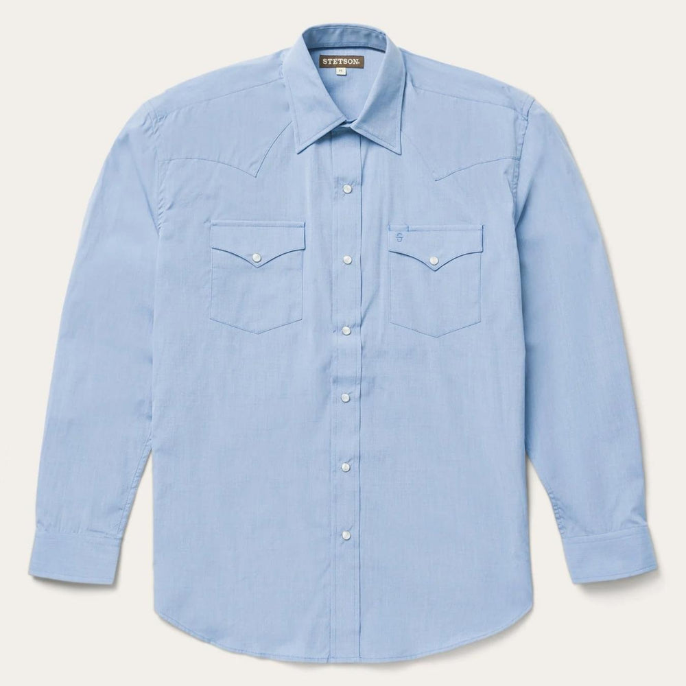 Men Western Shirts | Stetson Blue End On End Solid Shirt Blue